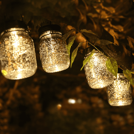 Patio Light Hooks AGPTEK Solar Mason Jar Solar Lamp with Hook, Solar Led Light Up Sparkling Star for Garden Decor Solar Lights, Warm White ()
