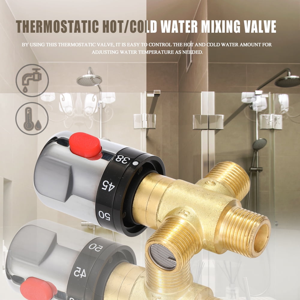 3 Way DN20 Brass Thermostatic Hot and Cold Mixing Valve for Solar Water Heater Shower System Water Temperature Control 