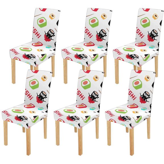 FMSHPON Japanese Food Sushi Ninja Stretch Chair Cover Protector Seat Slipcover for Dining Room Hotel Wedding Party Set of 6