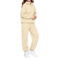 thumbnail image 5 of YUANxueke Kids 2-Piece Winter Sweatsuits Boys Girls Hoodie Sweatshirt with Kangaroo Pocket & Tapered Pants,Beige,Sizes 2-14, 5 of 8