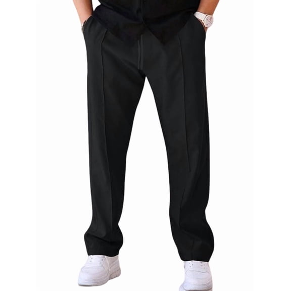 Men's Drawstring Waist Seamed Straight Leg Casual Pants Black S