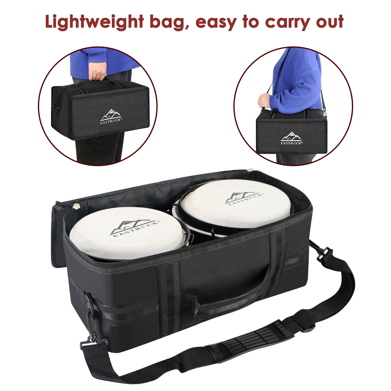 EASTROCK Bongo Drum 6” and 7” Bongos Set for Adults Kids Beginners Professionals Tunable Wood and Metal Drum Percussion Instruments with Bag and Tuning Wrench（Red)