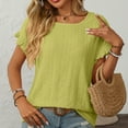 thumbnail image 7 of JUUYY Short Sleeve Sweater Tops for Women Dressy Casual Crewneck Spring Summer Trendy Pullover T Shirs Blouses Yellow M, 7 of 7