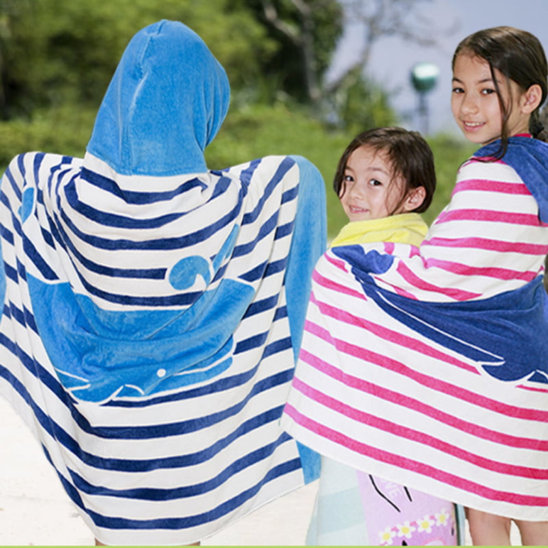 Kids Children Hooded Towel Swimming Robe Surf Beach Pool Bath Poncho Blue 