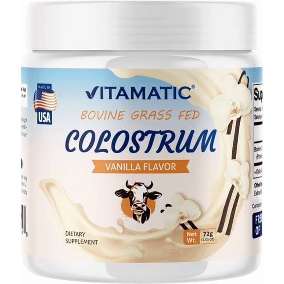Vitamatic Bovine Colostrum 30% IgG Powder Supplement for Immune Support, Gut Health, Vanilla Flavor, 72 Gram, 30 Servings