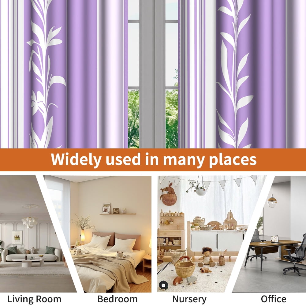 Lfeey Purple with White Floral Blackout Curtain, Bedroom Room Darkening Grommet Curtains, 42x63 inches, 2 Panels