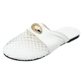 thumbnail image 5 of Rokment Womens Metallic Buckles Dressy Mules Backless Sandals Fashion Casual Leopard Leather Fishnet Mesh Patchwork Closed Toe Flat Slip on Summer Shoes White Size 9, 5 of 6