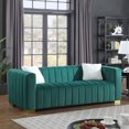 thumbnail image 3 of 2PCS Velvet Channel Tufted Sofa Set , Modern Upholstered Couch with Metal Legs and Pillows,  Traditional Chesterfield 3 Seater+Loveseat Sofa for Bedroom, Office, Living Room, Dark Green, 3 of 9