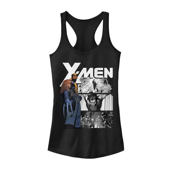 Junior's Marvel X-Men Wolverine Panels  Racerback Tank Top Black X Large