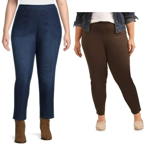 (2 pack) JMS Just My Size by Hanes Women's Plus Size 2 Pocket Pull On Pants, Single and 2 Pack