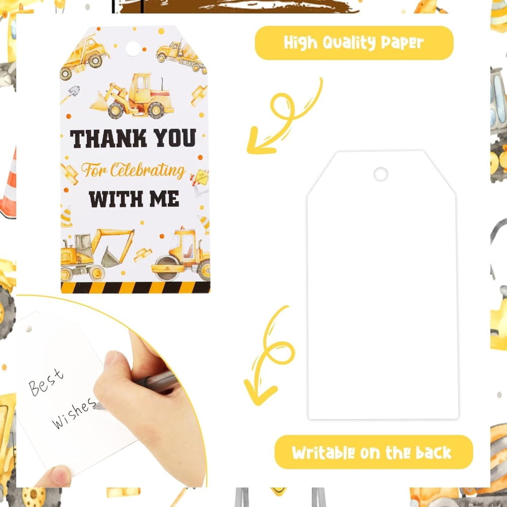 TWO WILD Serencatcher Construction Theme Party Favor, 72pcs Truck Party Favor Key Chain Thank You for Celebrating with Me Tag White Organza Bag for Construction Baby Shower Birthday Party Supplies
