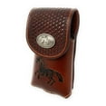 thumbnail image 2 of Western Cowboy Tooled Basketweave Leather Multi Emblem Concho Belt Loop Cellphone Holster Case in 2 Colors, 2 of 4