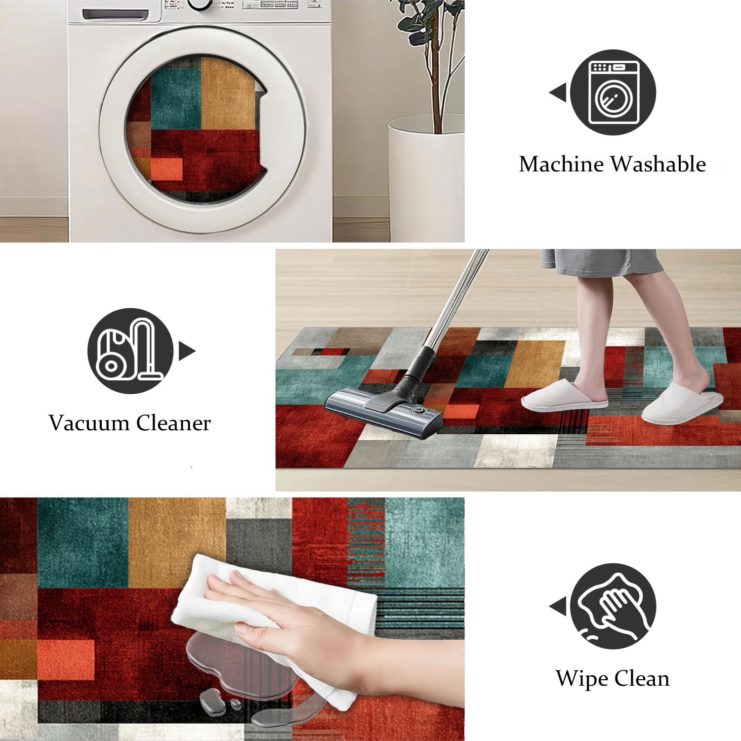 3 Piece Kitchen Rug Set, Abstract Pattern Kitchen Hallway Rug, Soft And Comfortable, Suitable For Sinks, Floors, Entrances, Hallways And Bathrooms