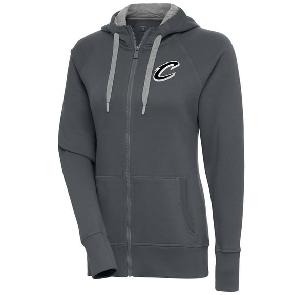 Women's Antigua  Charcoal Cleveland Cavaliers Brushed Metallic Victory Full-Zip Hoodie