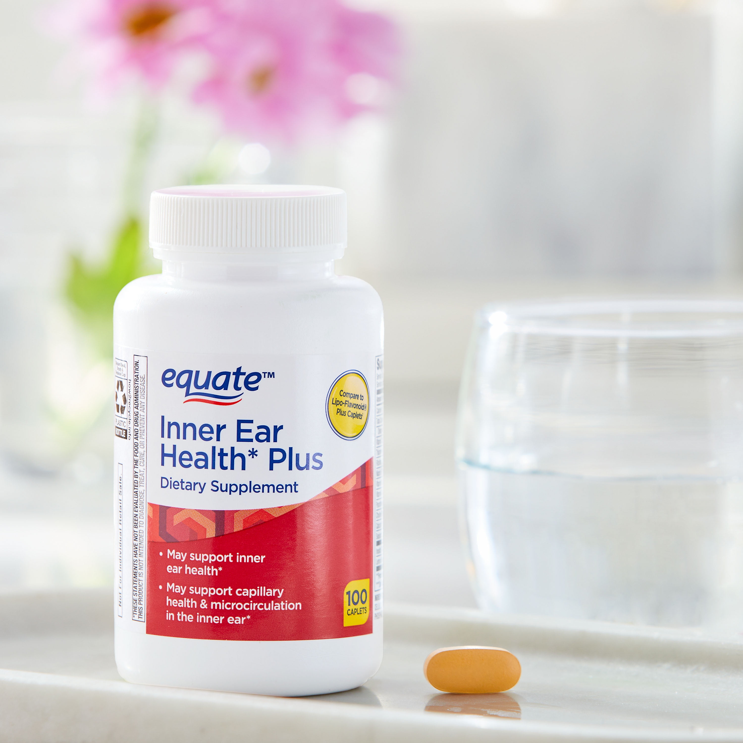 Equate Inner Ear Health Plus Caplets Dietary Supplement, 100 Count, Compare to Lipo-Flavonoid® Plus Caplets