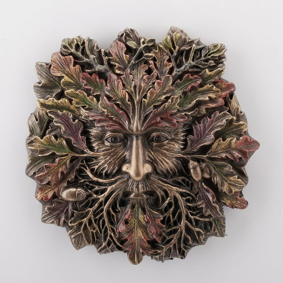 Veronese Design 5 1/8 Inch Autumn Equinox Acorn Greenman Wall Sculpture Hand Painted Resin Plaque