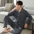 thumbnail image 2 of Conjunto de pijama 100% de algodón para hombre, cárdigan de manga larga adecuado para primavera y otoño, se puede usar al aire libre, estilo fino de verano, 2 of 5