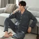 thumbnail image 2 of Conjunto de pijama 100% de algodón para hombre, cárdigan de manga larga adecuado para primavera y otoño, se puede usar al aire libre, estilo fino de verano, 2 of 5