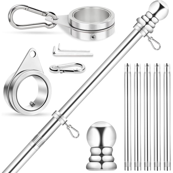 Flag Pole for House, 6 FT Stainless Steel Spinning Flagpole Kit, 1" Rustproof Porch Flagpole with 360° Tangle Free Metal Flagpole Ring for Residential Outdoor Sport for 3x5 Flag, Without Holder