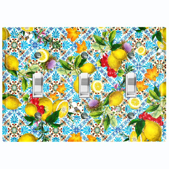 Metal Light Switch Plate Cover Colorful Floral Fruit Tile Pattern TIL011