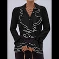 thumbnail image 4 of Camisa Informal con Mangas Acampanadas y Volantes de Color Liso para Mujer, y Otoño 2025 Negro S, 4 of 6