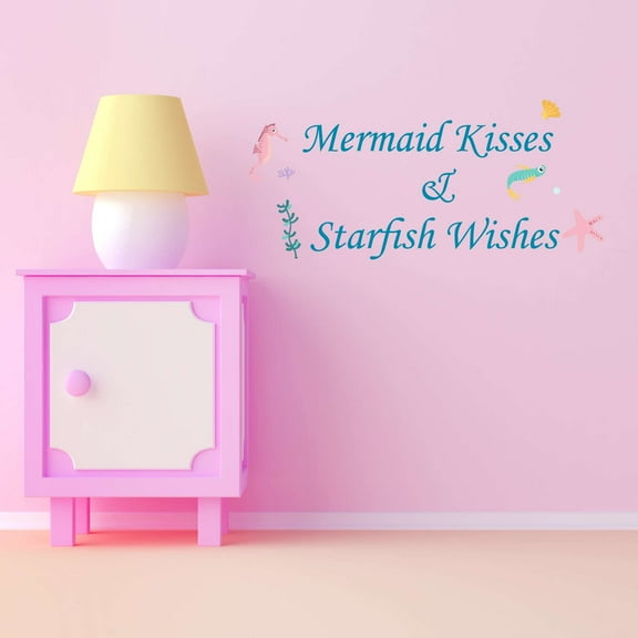 Mermaid Kisses And Starfish Wishes Mermaids Creatures Seahorse Statfish Princess Fish Starfish Queen Sweet Dreams Bedtime Unicorn Lovely Dream Wall Decal Sticker - Size: 20 In X 10 In