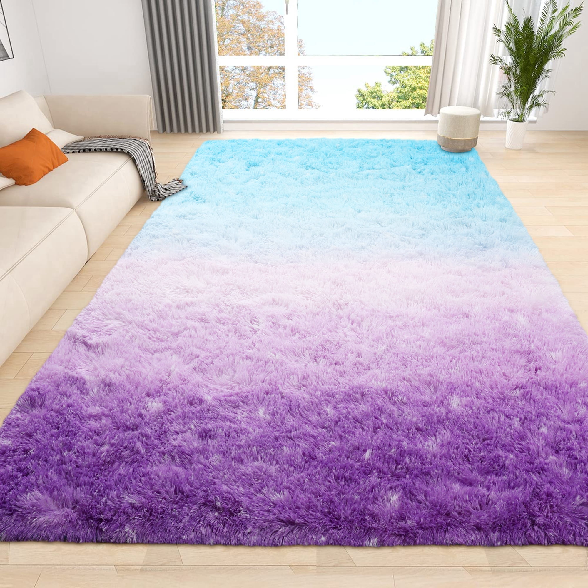 Junovo Gradient Modern Rugs Shaggy Rug Carpets for Bedroom, Living Room,Kids Room,4'x6',Blue/Purple