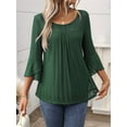 thumbnail image 4 of Women'S Ruffle 3/4 Sleeve Elegant Dressy Blouses Crew Neck Double Layers Mesh Tunic Tops Dark Green L, 4 of 7