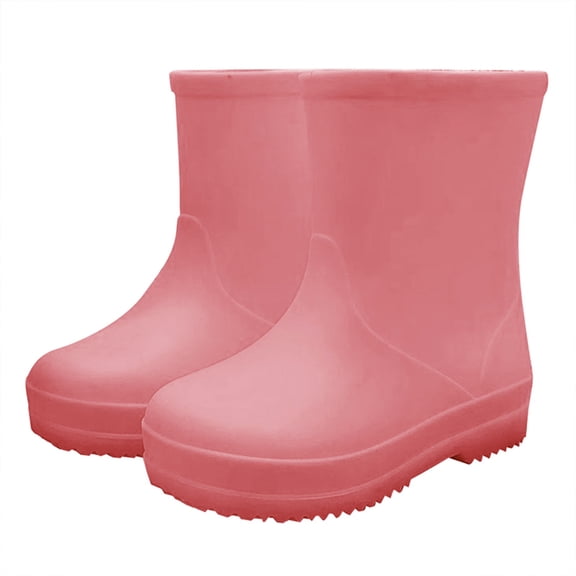 AUDeals Kids Ankle Rain Boots Thick Sole Waterproof PVC Garden Shoes with Fleece Lining for Outdoor Daily Wear (Pink, 11-11.5 Years)