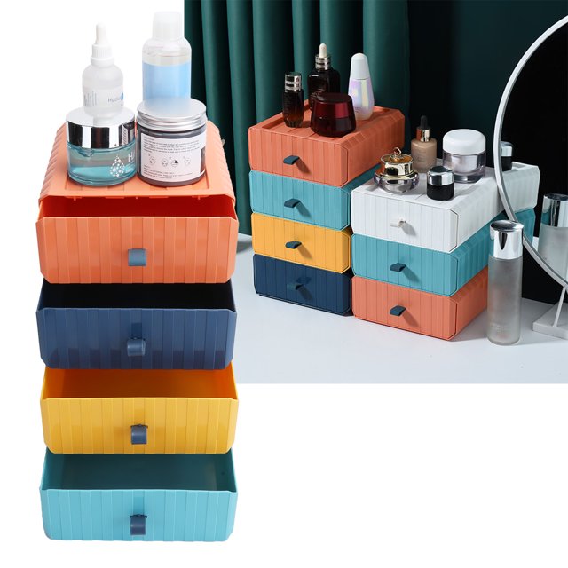Desk Organizer, Stackable Plastic 8.3x7.9x 3.1Inch With Grooves Desktop Cabinet Organizer, For Makeups Hair Care Dorm Office