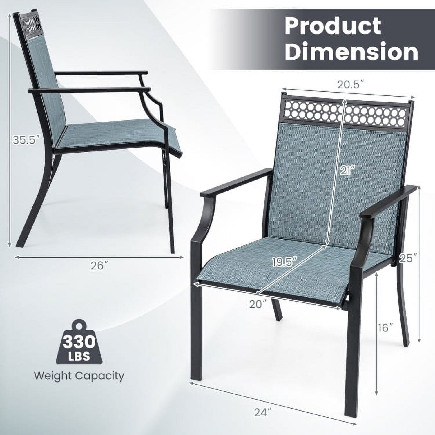 Aimee Lii Patio Chairs Set of 2 with All Weather Breathable Fabric, Outdoor Patio Furniture, Blue