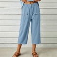 thumbnail image 7 of VV AVEORS Capris For Women Pull On Wide Leg Linen Cargo Pants Summer Buttons High Waist Beach Vacation Trousers With Pockets Sky Blue 2XL, 7 of 7