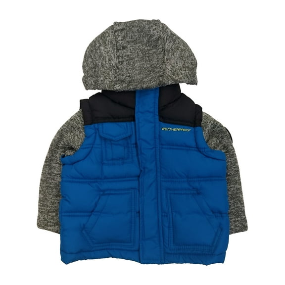 Infant & Toddler Boys Blue Wind & Water Resistant Puffer Jacket Hoodie Coat 12m
