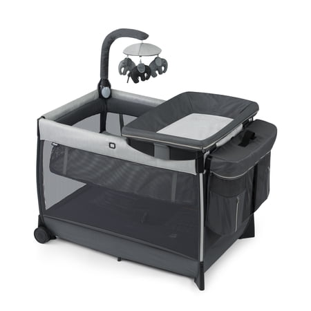 Chicco Lullaby Zip All-in-One Playard with Toy Bar and Zip-and-Go Organizer - Driftwood (Grey), New