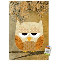Artistic Antique Owl Wall Poster with Push Pins, 22.375" x 34"
