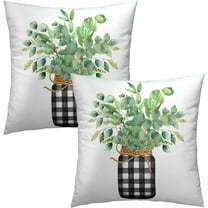 Green Eucalyptus Leaves Pillowcase 18x18 Inch Set of 2 Spring Theme Botanical Print Outdoor Throw Pillow Covers Black White Buffalo Plaid Mason Jar Decorative Cushion Cover for Home Sofa Bedroom