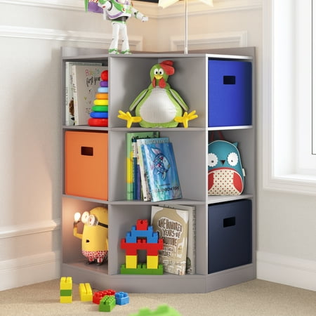 RiverRidge Kids Corner Playroom Cabinet with 6 Toy Storage Cubbies and 3 Shelves - Gray