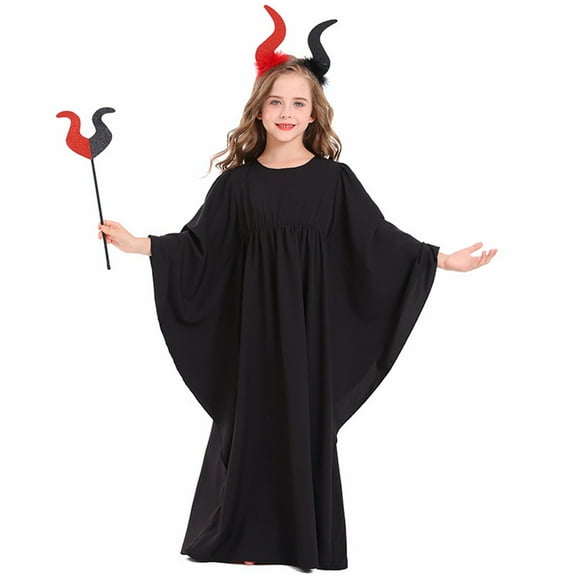 Mercatoo Girls Halloween Solid Long Dress 𝐀ngel Devil Bat Loose 𝐌uslim Maxi Dress Lightweight Swing Formal P𝐚rty Dress