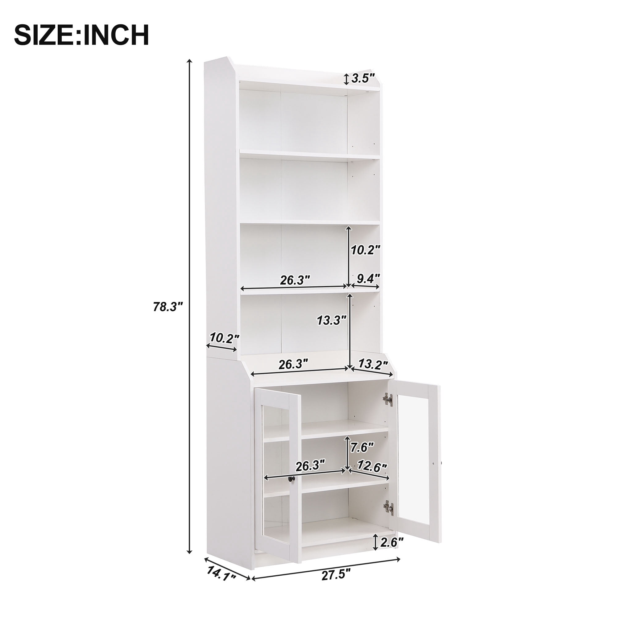 MAYEERTY Elegant Tall Cabinet with Acrylic Door - Contemporary Bookshelf & Sideboard for Living Room, White
