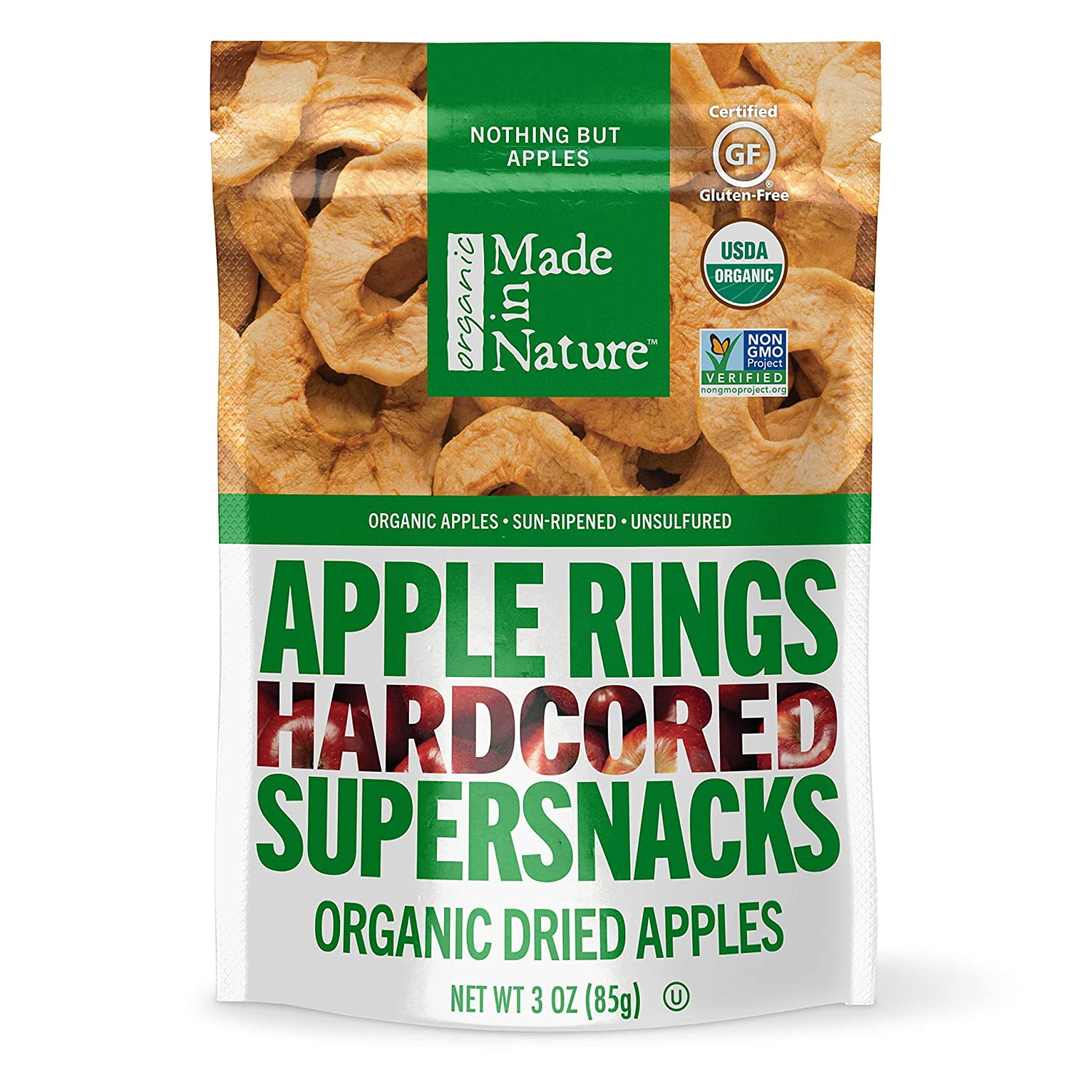 Made In Nature Organic Apple Rings Dried Fruit, 3 Ounce (Pack of 6