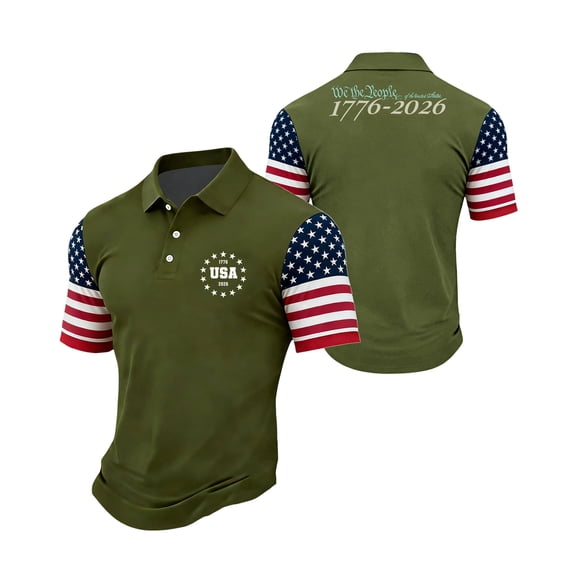 Men's USA 250th Anniversary Polo Shirt 1776-2026 Patriotic American Flag Sleeve Golf Shirt