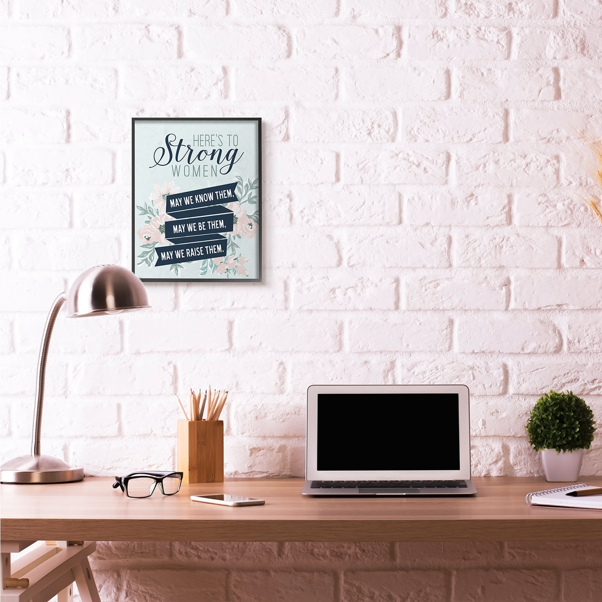 Stupell Industries Strong Women Inspirational Flower Word Design Graphic Art Black Framed Art Print Wall Art, 16x20, by Gigi Louise