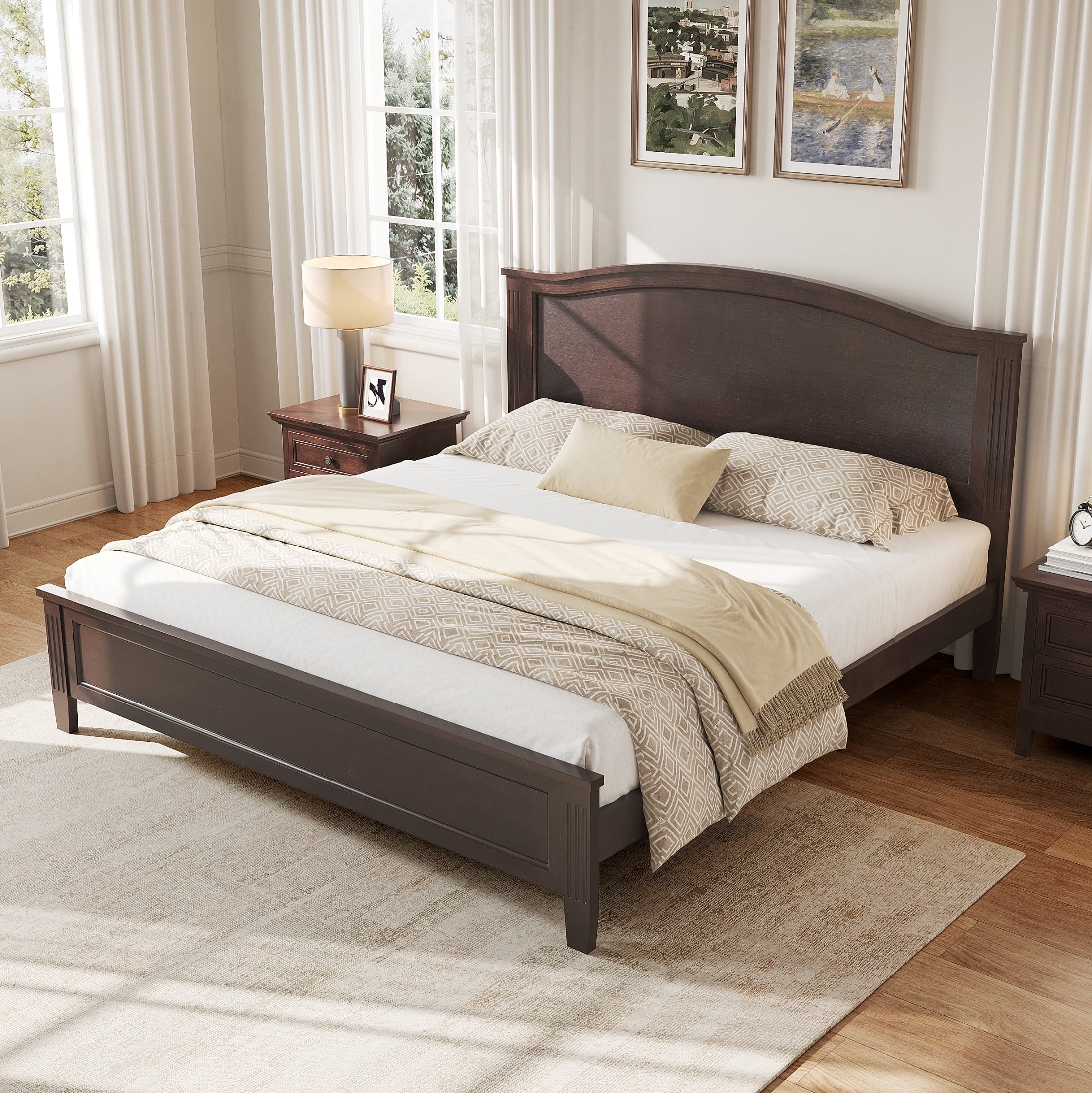 Noble House King Size Platform Bed with Headboard and Slat Support, Wooden Bed Frame, Rustic Farmhouse, Espresso