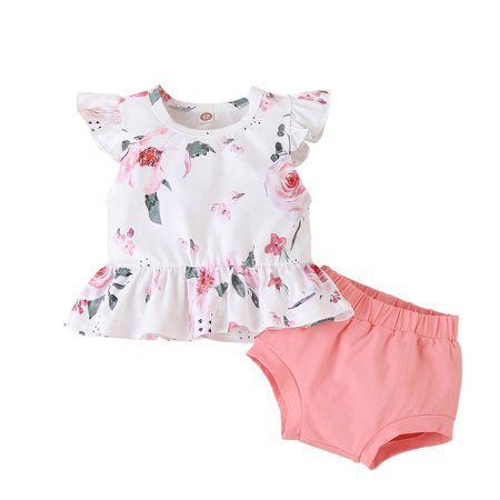 

DNDKILG Infant Baby Toddler Girls 2 Piece Summer T Shirts and Shorts Set Clothes Set Outfits Short Sleeve Floral with Pink 1M-2Y 74