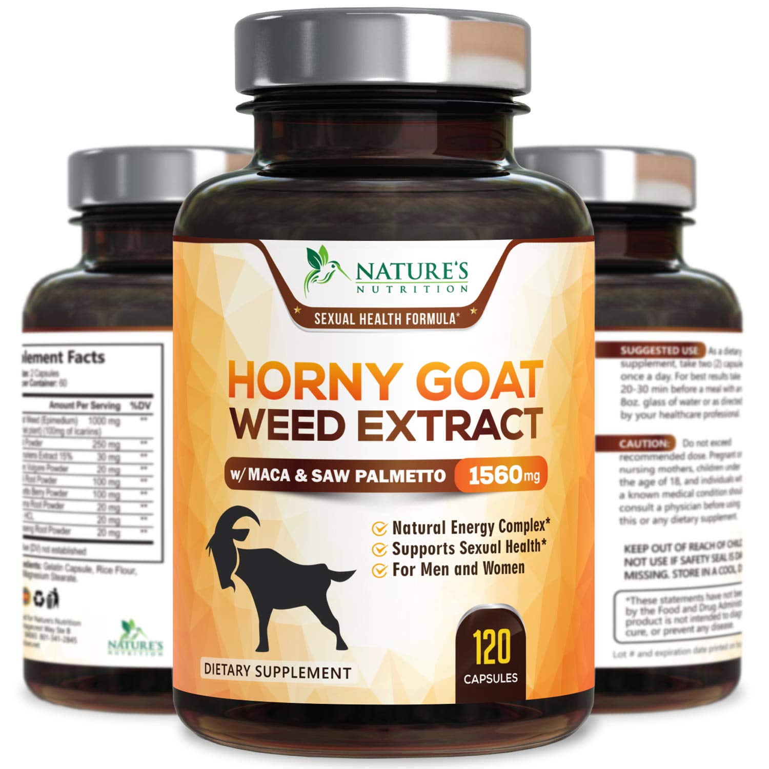 Nature's Nutrition Horny Goat Weed Extract with Maca, 1560 mg, 120 Ct
