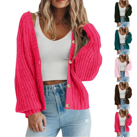 Cardigans for Women Classic Solid Color Long Sleeve Button Sweater Tops Outdoor Activity Wear