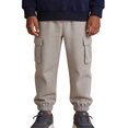 thumbnail image 5 of OSOLU Boys Pants Drawstring Elastic Waist Cargo Pockets Solid Color Jogger Casual Trousers Beige, 5 of 7