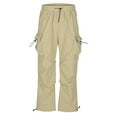thumbnail image 5 of SSAAVKUY Flat Pocket Parachute Pants for Men Causal Baggy Cargo Pants Unisex Street Y2K Pants Drawstring Trousers Khaki 12, 5 of 8
