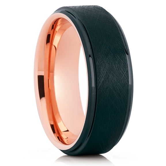 Black Tungsten Ring,Rose Gold Tungsten Ring,Engagement Ring,8mm Wedding Band,Anniversary Ring,Black
