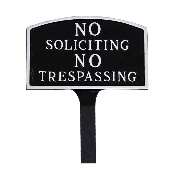 No Soliciting, No Trespassing Small Arch Statement Plaque with Lawn Stake - Black/Silver